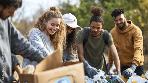 Diverse group of people at community recycling center