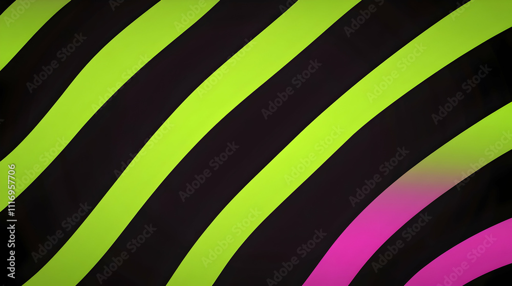 Abstract lime green and pink diagonal stripes on black background. Abstract lime green and pink diagonal stripes on black background.