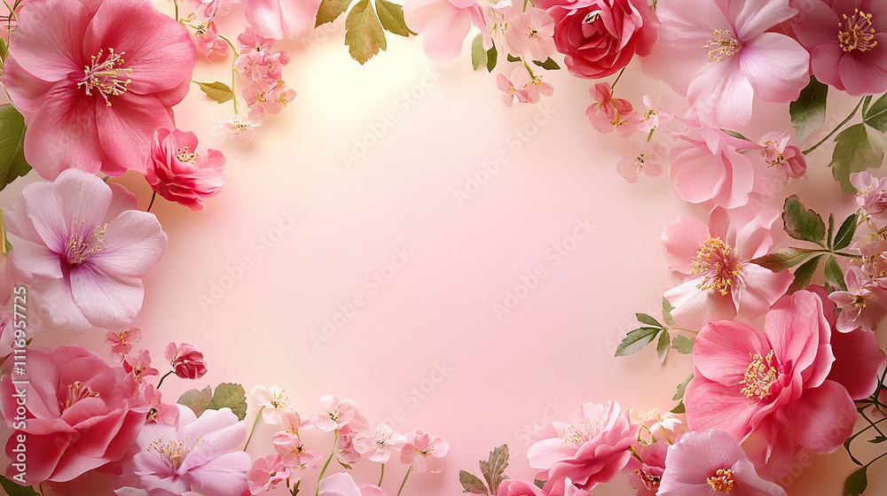 Beautiful pink floral frame background with space for text or photo, pastel flowers border on a soft light background Beautiful pink floral frame background with space for text or photo, pastel flowers border on a soft light background