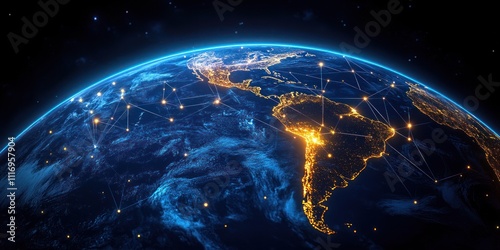 Glowing Earth Network Map of South America Concept for Global Connectivity and Telecommunication Technology