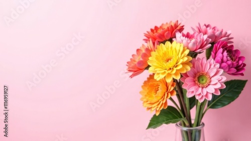 Wallpaper Mural A bouquet of beautiful multicolored flowers, light pink background, free space for text Torontodigital.ca