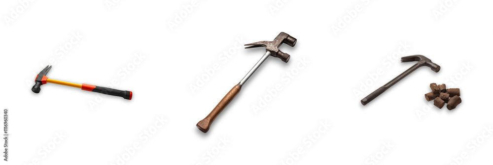 Fototapeta premium Isolated hammers on transparent background, ideal for construction and repair