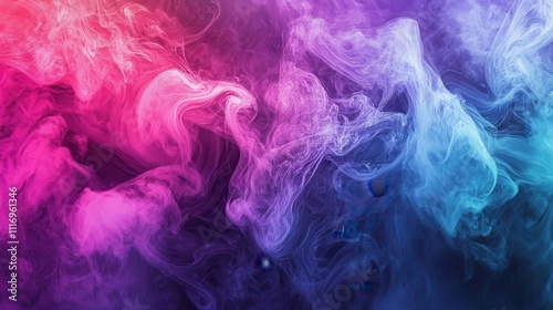 Abstract colorful smoke swirls on dark background.