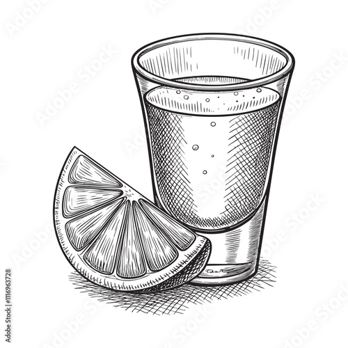 tequilla shot engraving vector illustration