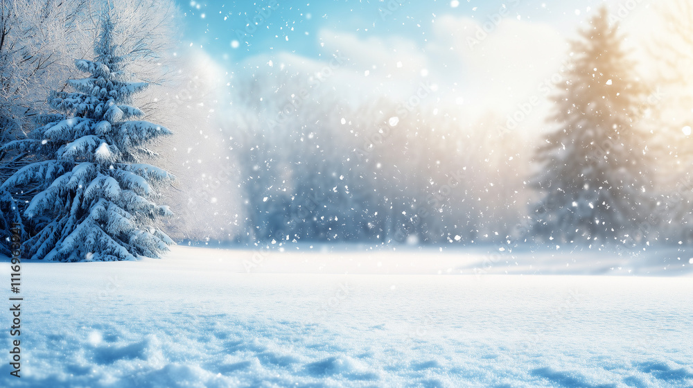 Fototapeta premium Serene Winter Snowscape Under Sunlight