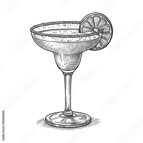 margharita cocktail engraving vector illustration