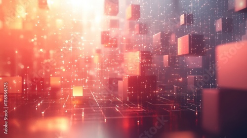 Wallpaper Mural Abstract digital space with glowing cubes and lines. Torontodigital.ca