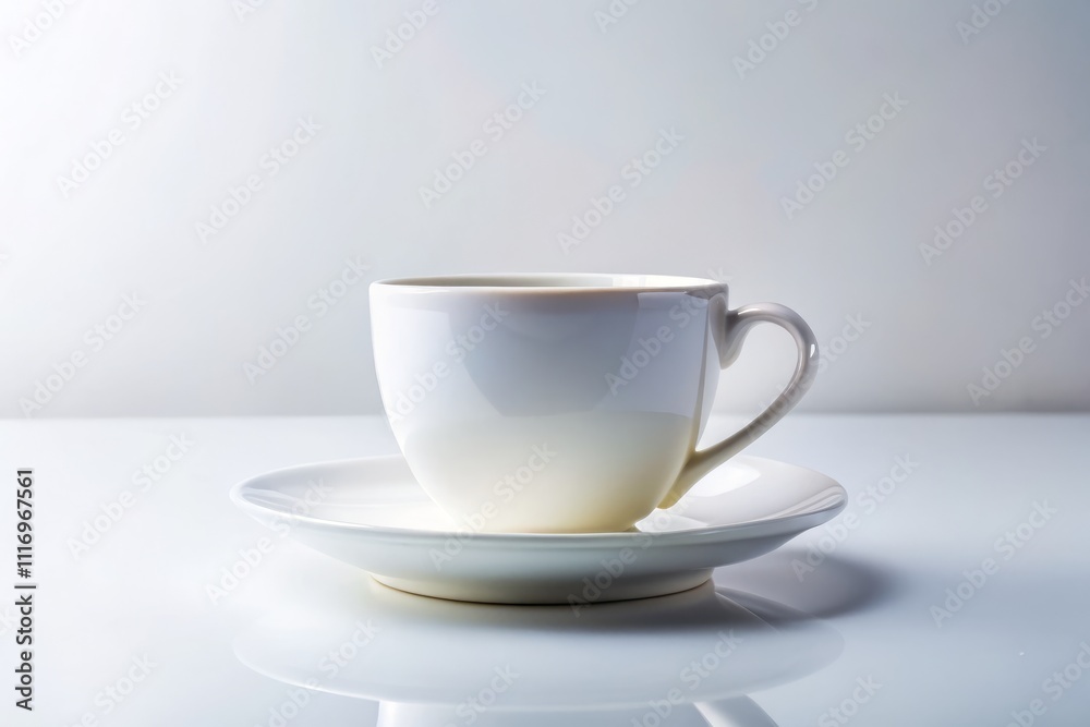 Classic Minimalist White Cup on White Background for Timeless Elegance and Style, Ideal for Commercial Photography and Versatile for Any Occasion, Perfect for Stylish Promotions