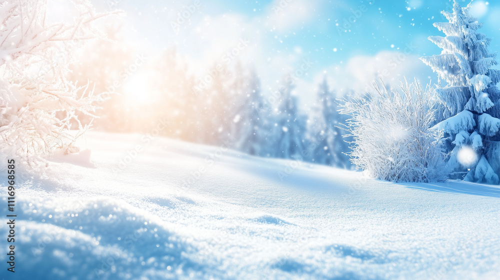 Fototapeta premium Serene Winter Snowscape Under Sunlight