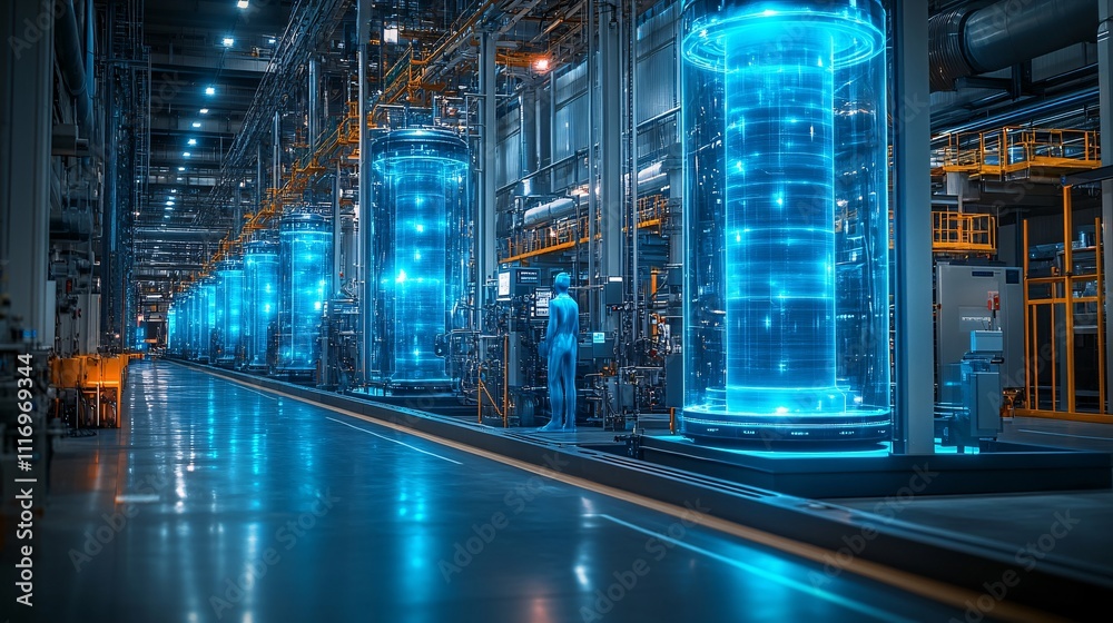 Digital twin of an industrial air with digital overlay showing data and collaboration icons, highlighting the integration Digital twin of an industrial air with digital overlay showing data and collaboration icons, highlighting the integration