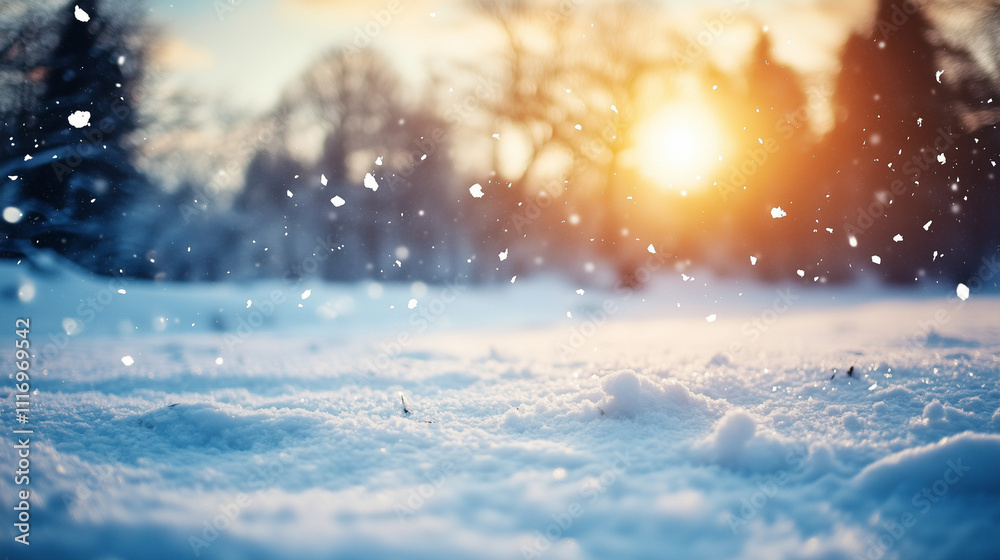 Naklejka premium Serene Winter Snowscape Under Sunlight