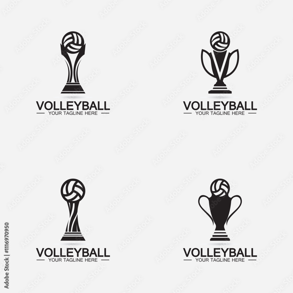 Winner Volleyball Championship Trophy Logo Design vector icon template. Volleyball trophy for winner award Winner Volleyball Championship Trophy Logo Design vector icon template. Volleyball trophy for winner award