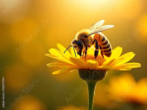 honeybee collecting nectar from a vibrant yellow daisy