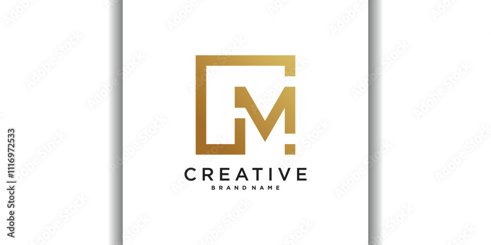 Letter initial M logo design with golden square concept. Premium Vector Letter initial M logo design with golden square concept. Premium Vector