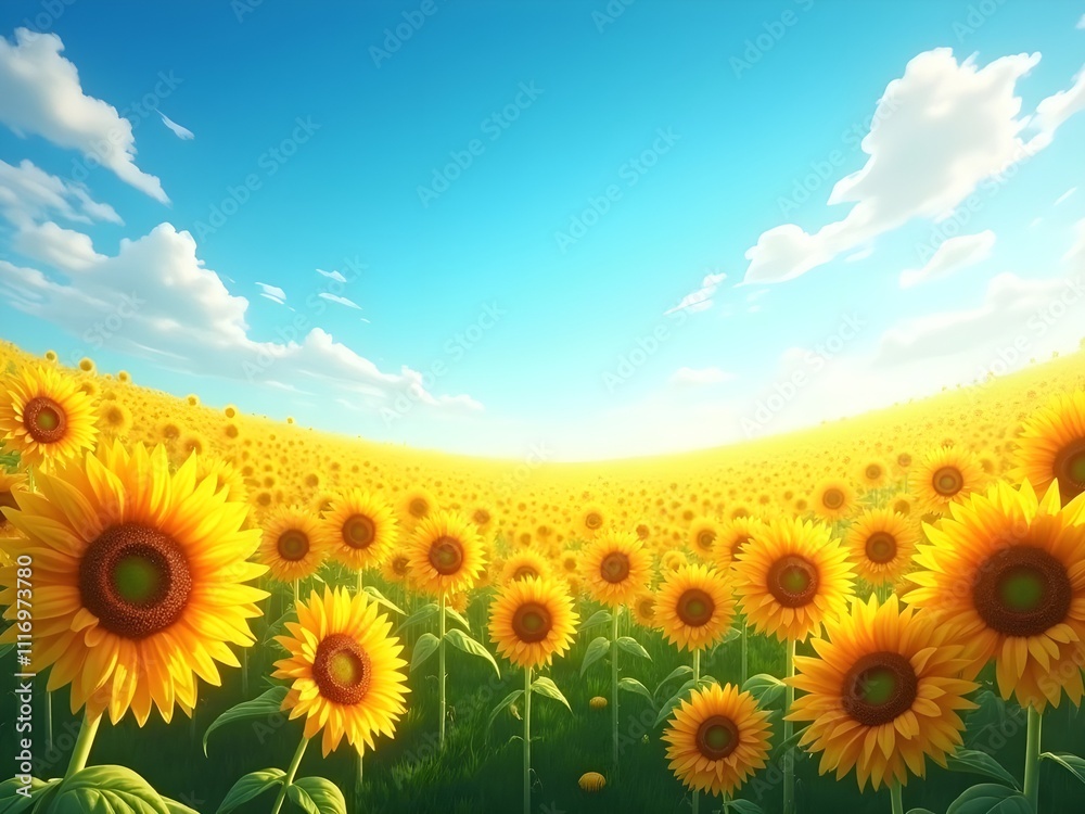 Fototapeta premium lush sunflower field under a bright blue sky with light clouds