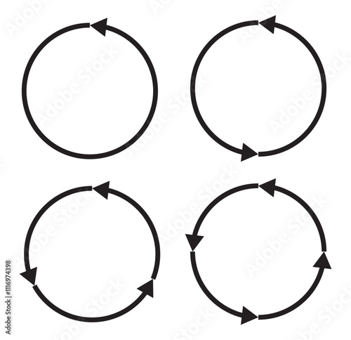 Circle arrows icon set. Round reload sign, repeat icon, rotate arrow symbol, Vector illustration