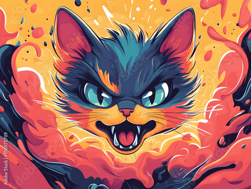 Angry Cat Illustration Dynamic Abstract Background photo