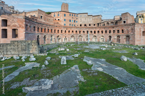 Trajan's Market, a complex of ruins at Via dei Fori Imperiali, example of Ancient Roman architecture, the world's oldest shopping mall built in 113 AD by architect Apollodorus of Damascus. Rome, 2017 photo