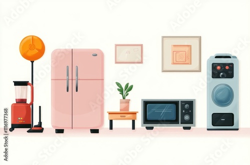 Hand-drawn Illustration of Household Appliances Set in Playful Style photo