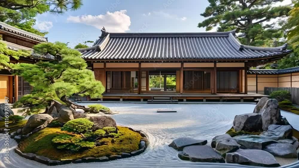 Traditional Japanese Architecture with Zen Garden Traditional Japanese Architecture with Zen Garden
