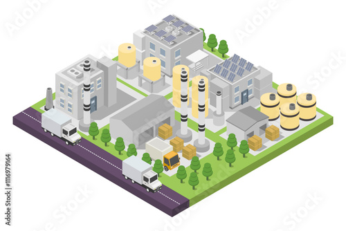 Ecology factory manufacture building isometric