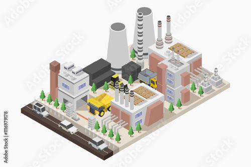 Coal Fired Fossil Fuels electric electricity power plant isometric