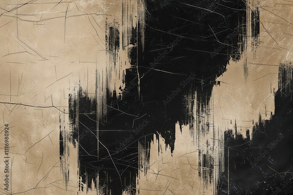 Obraz premium Sombre Grunge Texture with Scratched Beige and Black Overlay