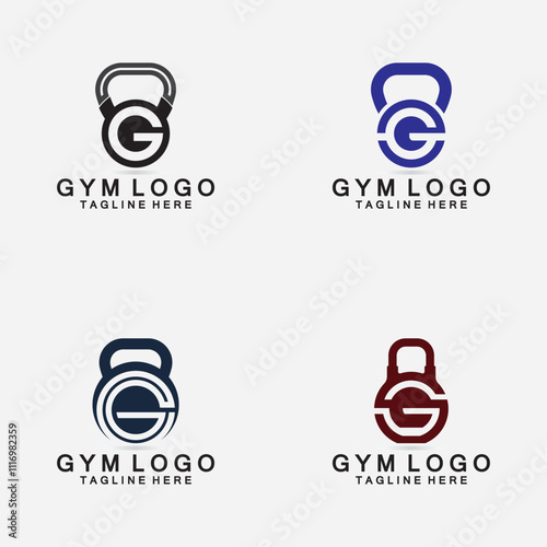 Creative design letter G Combination with kettlebell for Fitness GYM Logo.