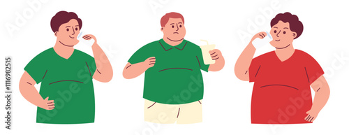 Obese Man Drinking Water Healthy Lifestyle