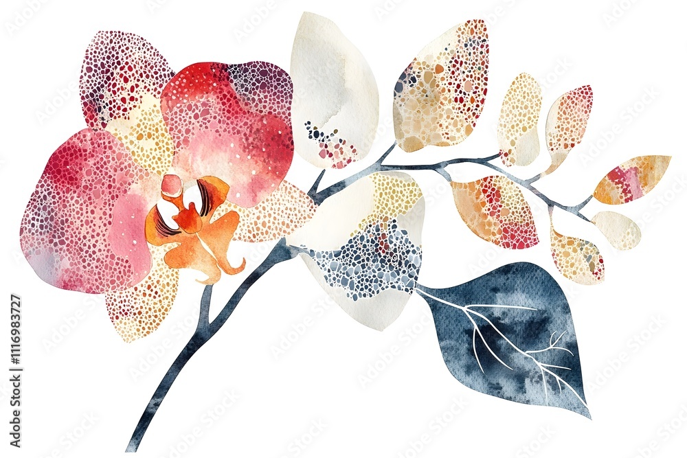 Fototapeta premium Set of Hand drawn watercolor illustration Red Apple Flowers. Vector, Isolated on white background. Element for design of invitations, flower, watercolor, blossom, cherry, pink, sakura, orchid, spring,