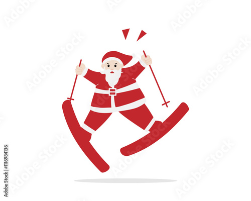 Cheerful whimsical Santa Claus Skiing Illustration