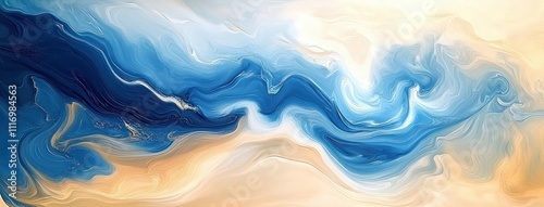 Abstract Fluid Art Blue Beige Swirls Liquid Marble Acrylic Painting Background