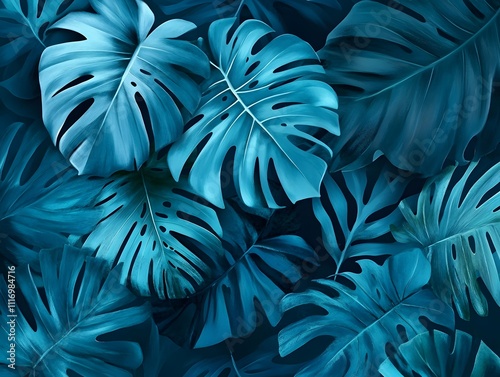 Vibrant Blue Tropical Leaves: An Abstract Composition