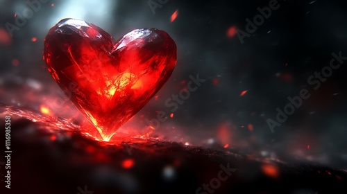 Fiery Crystal Heart Embers Glowing Darkly photo