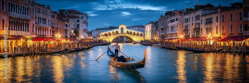 Twilight Gondola Ride in Venice Italy near Rialto Bridge