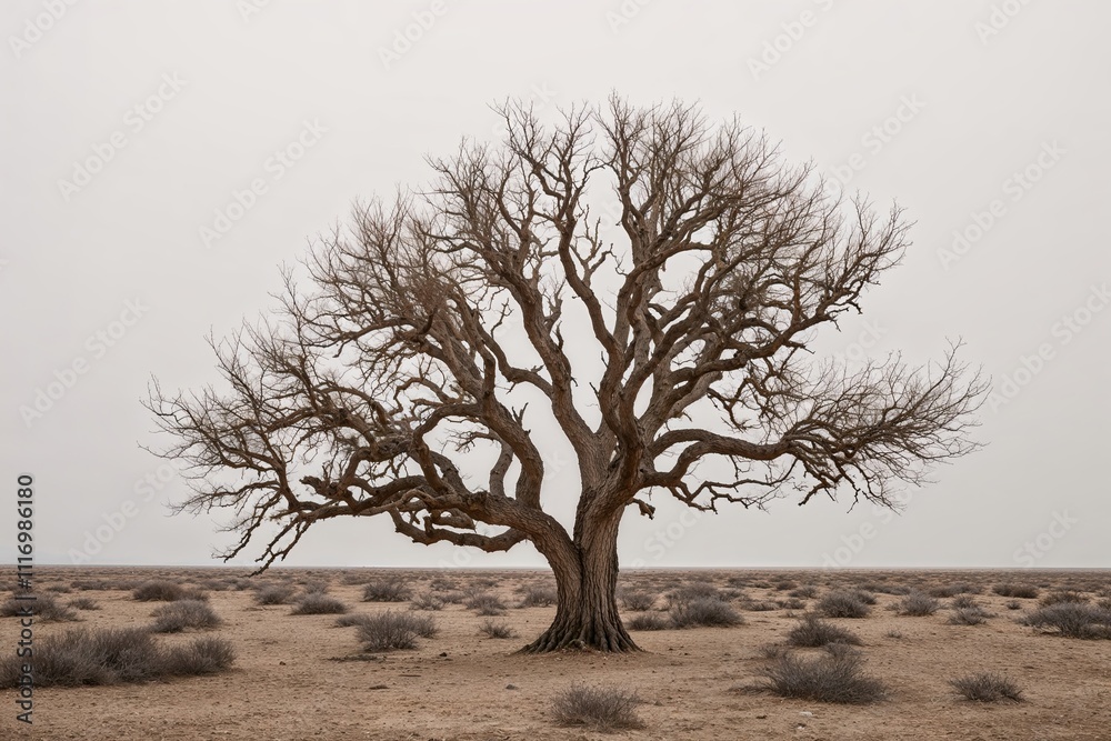 Lonely Ancient Tree Against Bright White Background Lonely Ancient Tree Against Bright White Background