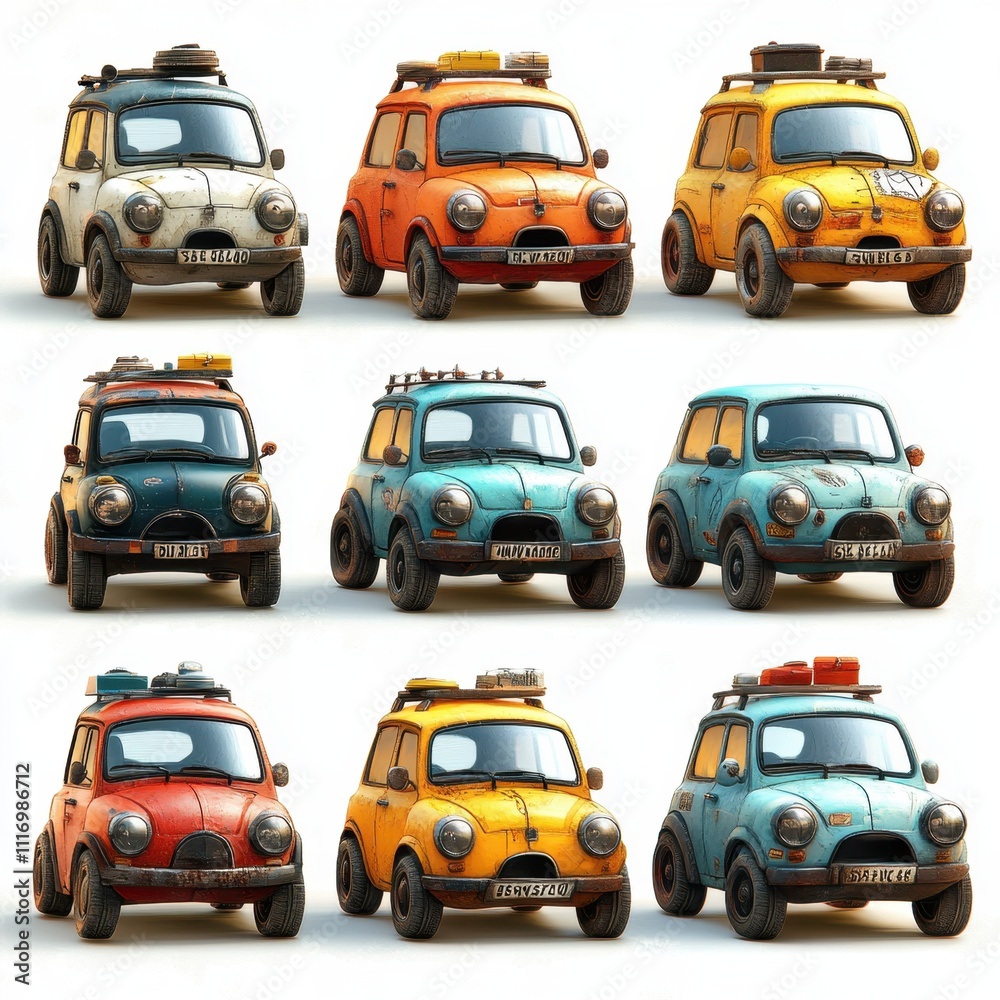 Naklejka premium A set of various (Vehicle Cartoon Set) in full detail, isolated on a transparent background. 