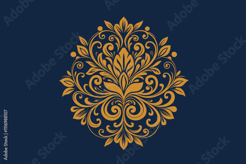 golden floral design with colored background.