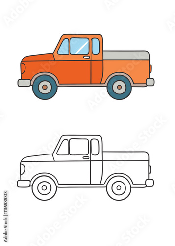 "Fun pickup truck coloring page for kids! A simple and playful design lets children unleash their creativity with vibrant colors. Perfect for vehicle-loving little artists!"