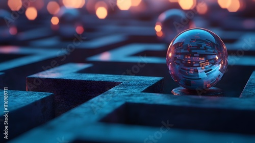 A maze of future expectations and calculations, where consumers and investors stare into crystal balls of uncertainty, representing inflation expectations shaping the economy's path forward