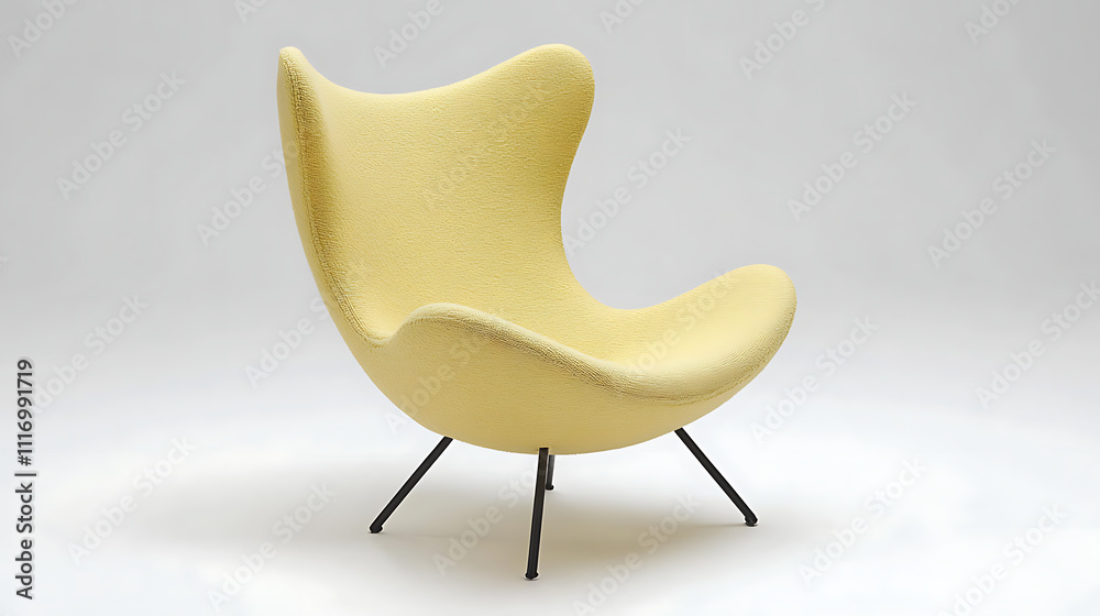 A stylish yellow modern chair with an organic shape and black metal legs, perfect for adding a pop of color to contemporary interiors. A stylish yellow modern chair with an organic shape and black metal legs, perfect for adding a pop of color to contemporary interiors.