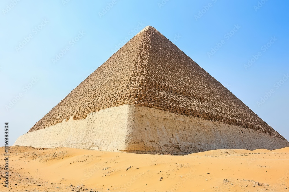 A pyramid in the desert under a clear blue sky. A pyramid in the desert under a clear blue sky.