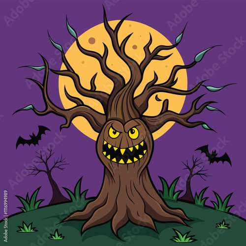 Spooky Tree Coloring Page Illustration for Kids and Adults