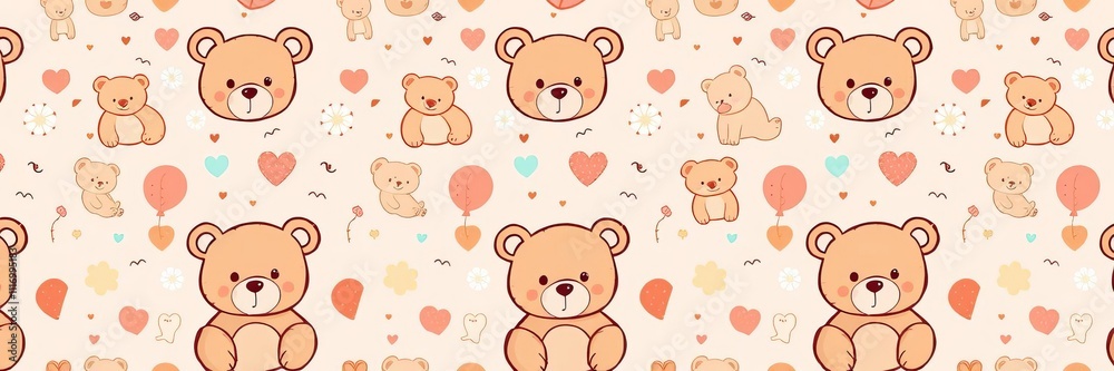 Fototapeta premium Cute bear seamless pattern perfect for kids' bedding fabric, wallpaper, textile, and t-shirt design, wallpaper, fabric