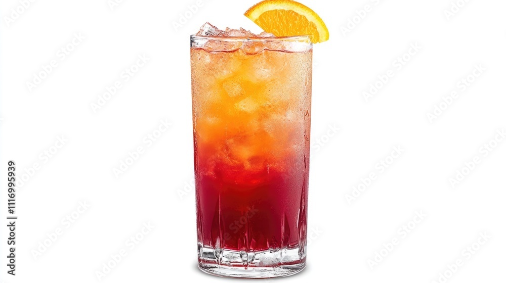 Iced layered cocktail garnished with orange Iced layered cocktail garnished with orange