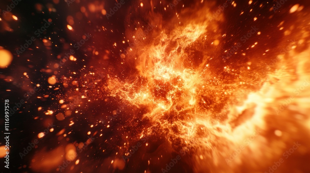 Naklejka premium Fiery Explosion with Sparks and Smoke