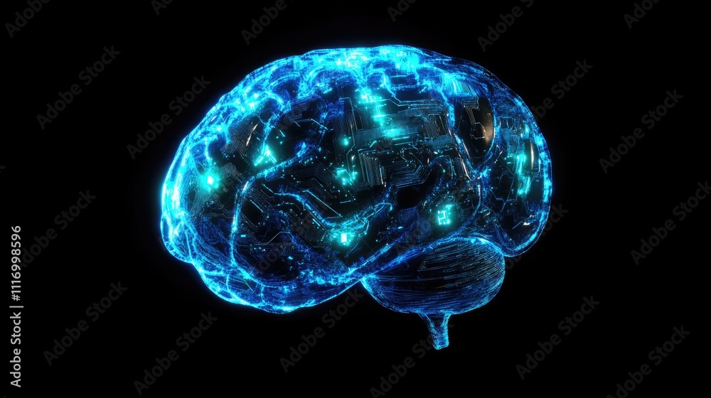 Digital Brain Circuitry Glowing Blue Representation Digital Brain Circuitry Glowing Blue Representation