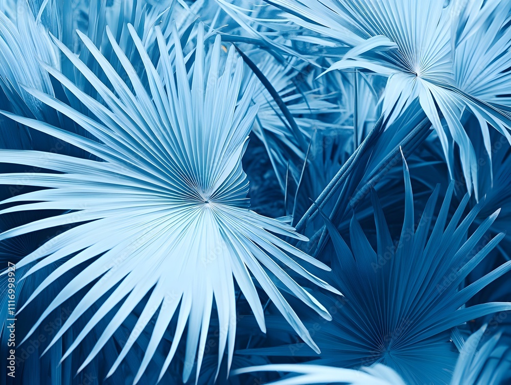Fototapeta premium Vibrant Blue Tropical Leaves: An Abstract Composition