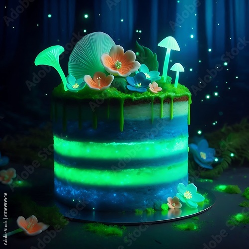 3d slice of cake inspired by bioluminescent forests