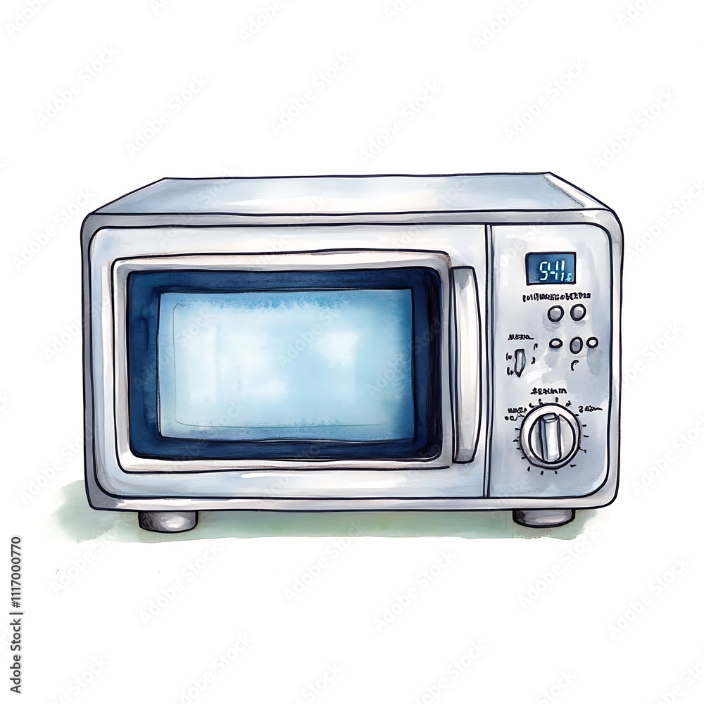 microwave oven watercolor illustration